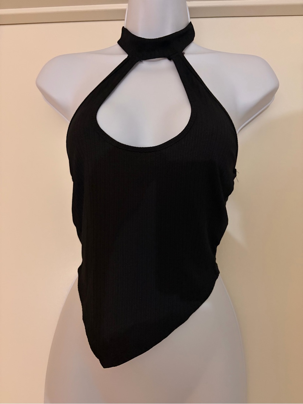 Black Halter Neck Asymmetric Tank Top